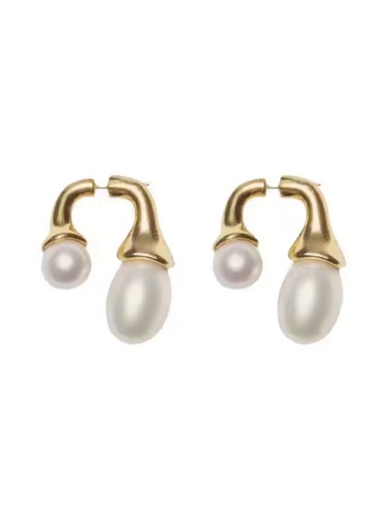 Unique Jewelry - NEW Double Drop Front Earrings Faux Pearl Gold JL17